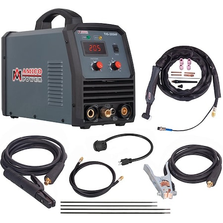 Amico Electric 205A HF-TIG Arc Stick DC Inverter Welder, 100% Start, 80% Duty Cycle, 100-250V Wide Voltage Weldin TIG-205HF